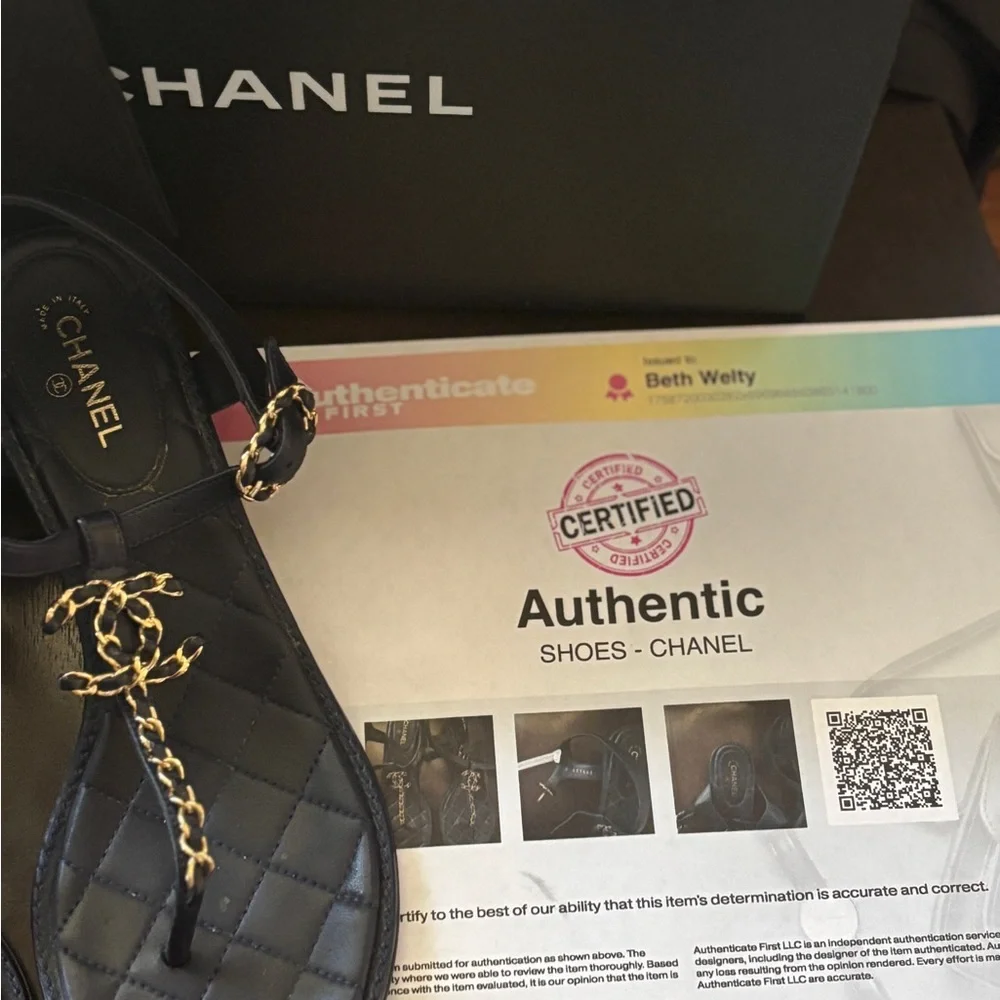 RARE BLUE ❤️CHANEL LOGO Sandals GOLD Chain Accent